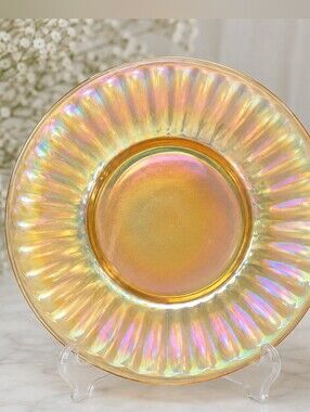 Vintage Peach Lusterware Iridescent Glass Dessert Plates 6” Set of 4